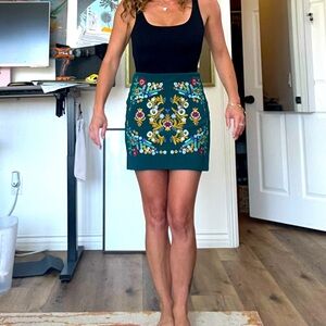 Embroidered green mini skirt